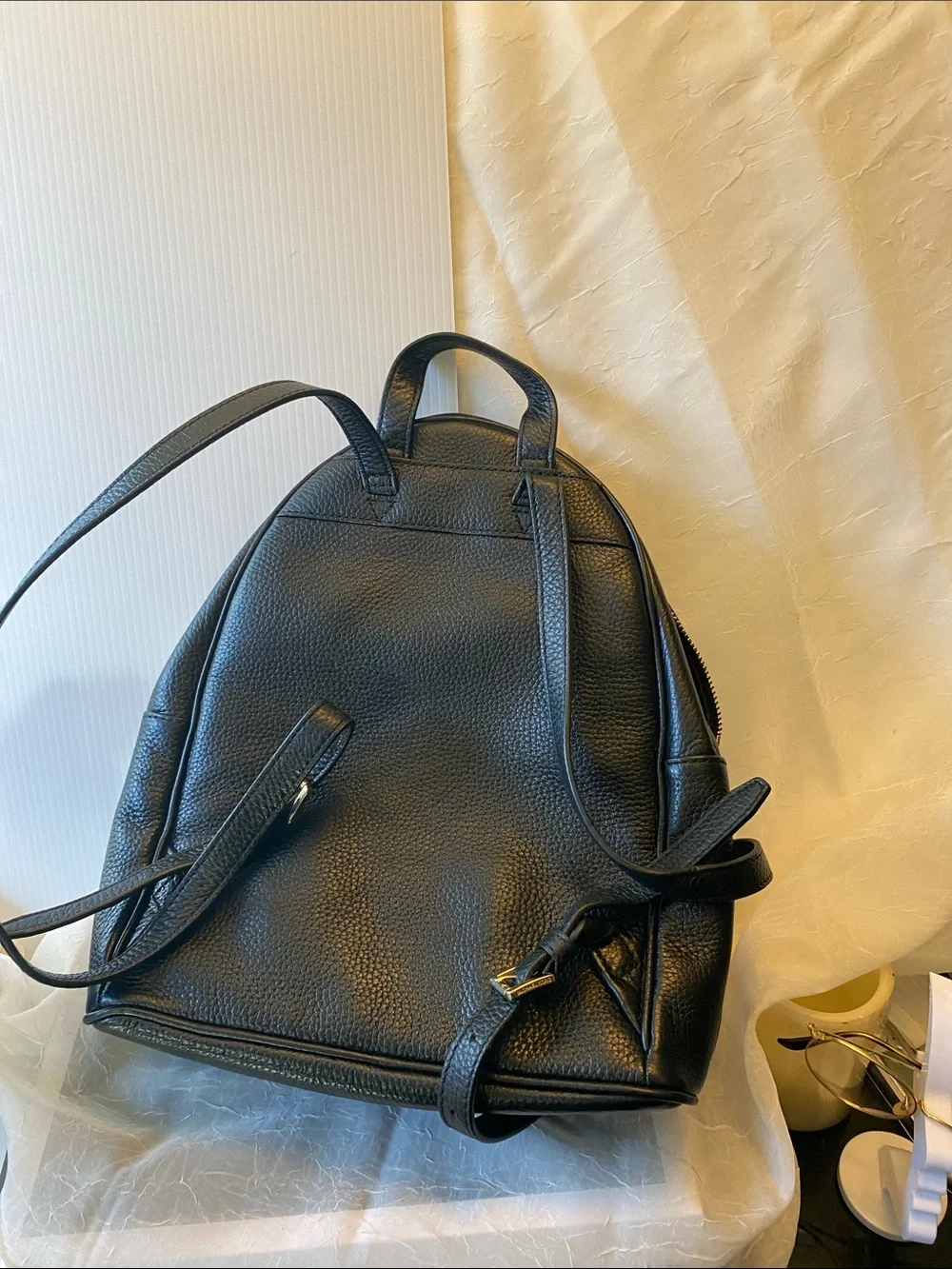 Michael Kors Black Pebbled Leather Mini Backpack with Gold Logo